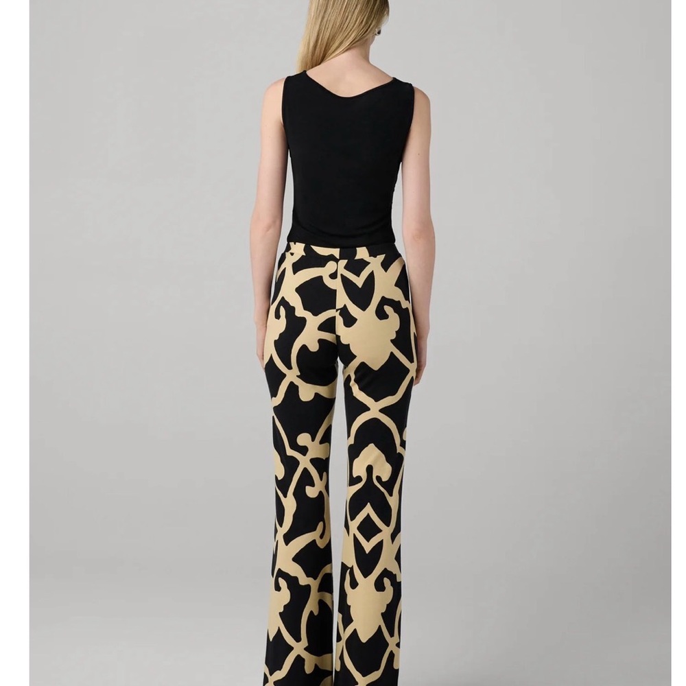 Diane Von Furstenberg Black and Beige Abstract Wide-Leg Pants